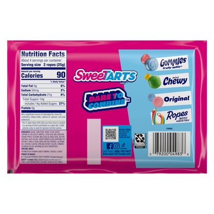 SweeTARTS Ropes, Candy, Watermelon Berry Collision, Soft and Chewy, 3.5 oz