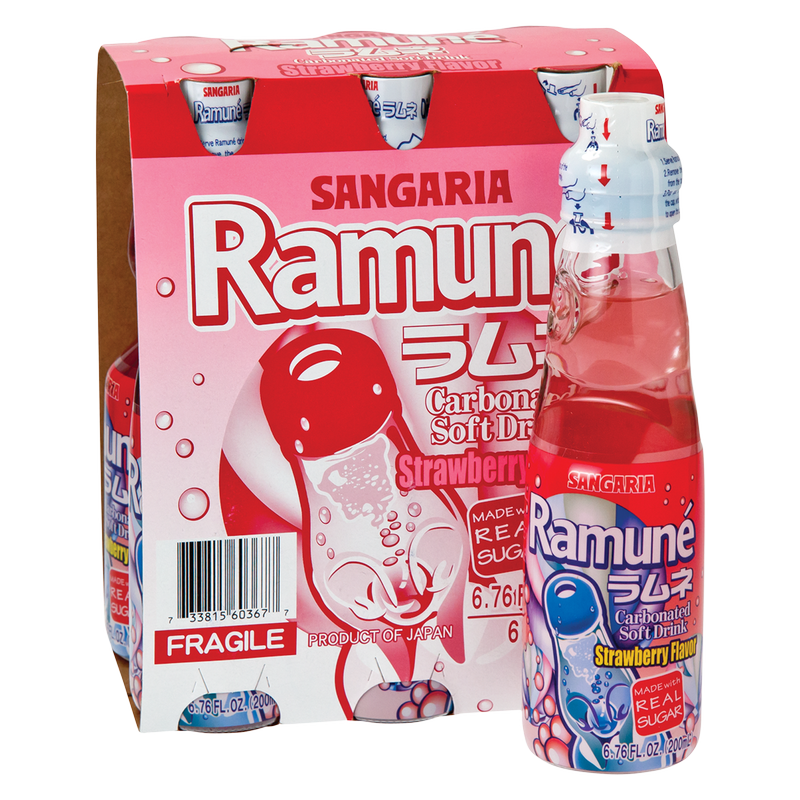 Sangria Strawberry Flavored Ramune Carbonated Soda 6.76oz Glass Bottle