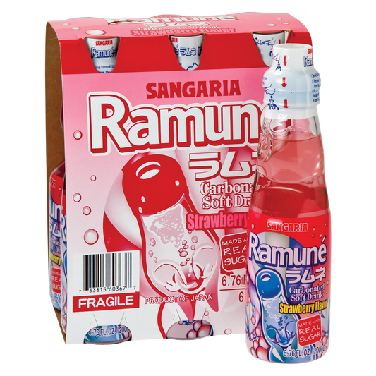 Sangria Strawberry Flavored Ramune Carbonated Soda 6.76oz Glass Bottle