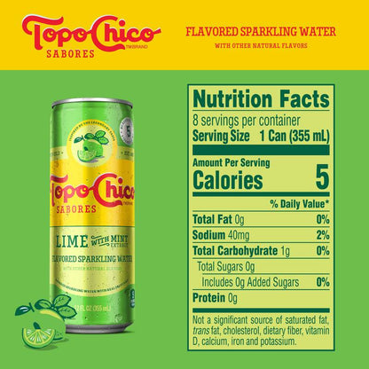 Topo Chico Sabores Lime with Mint Extract Flavored Sparkling Water 8pk 12oz Can