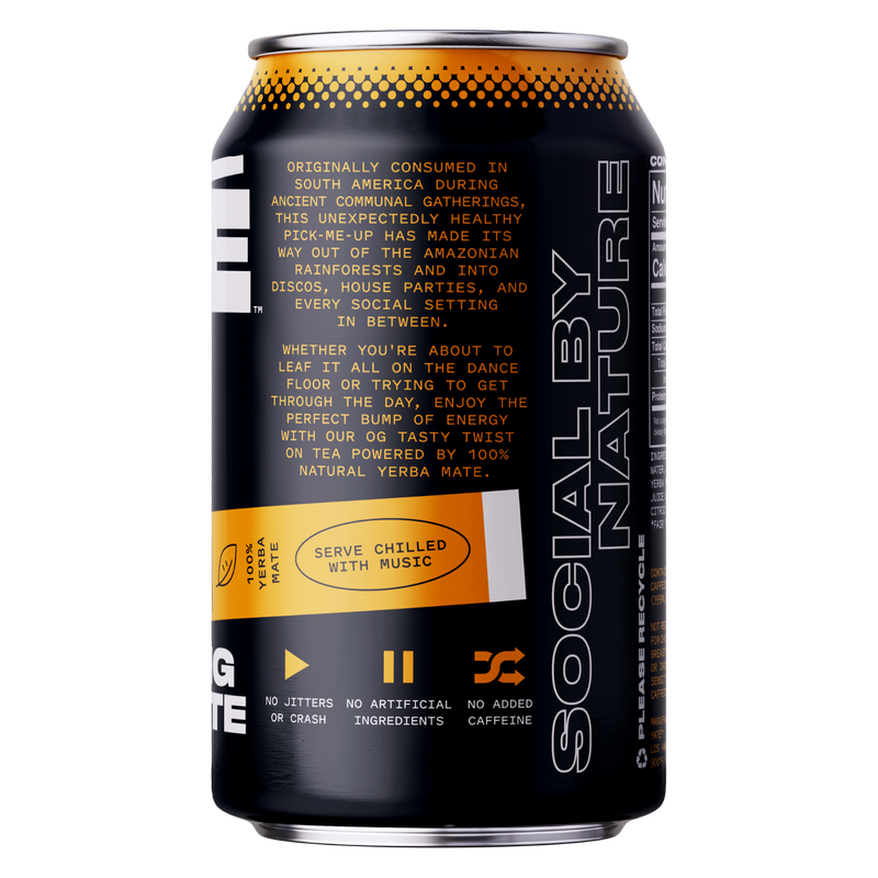 YATE Organic Sparkling Yerba Mate Tea Original Golden 12oz Can