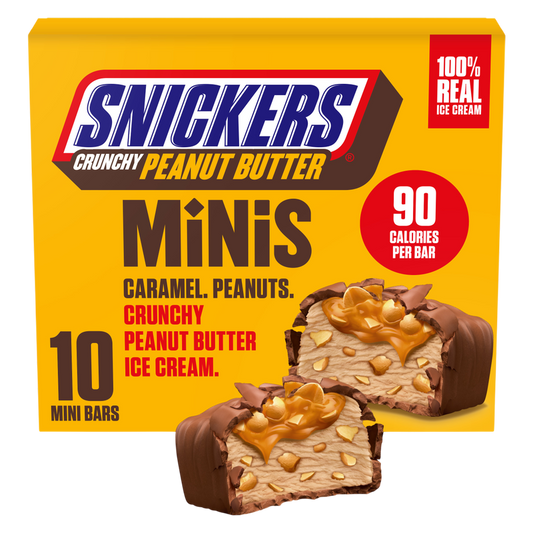 SNICKERS Ice Cream Minis, Milk Chocolatey, Caramel and Crunchy Peanut Butter Ice Cream Bars, 10ct