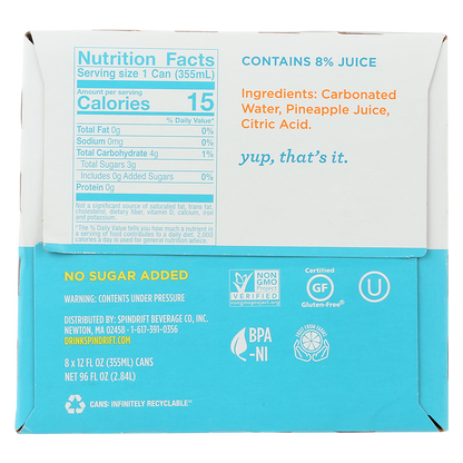 Spindrift Pineapple Sparkling Water 8pk 12oz can