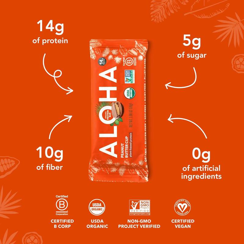 ALOHA, Plant Based Protein Bar, Peanut Butter Cup, 1.98oz