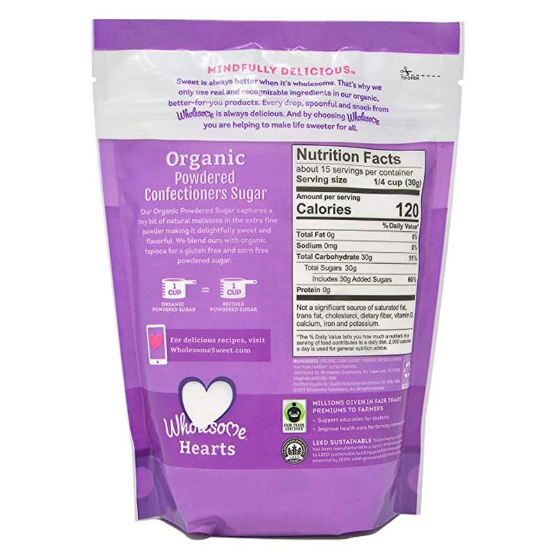 Wholesome Organic Powdered Confectioners Sugar 1lb