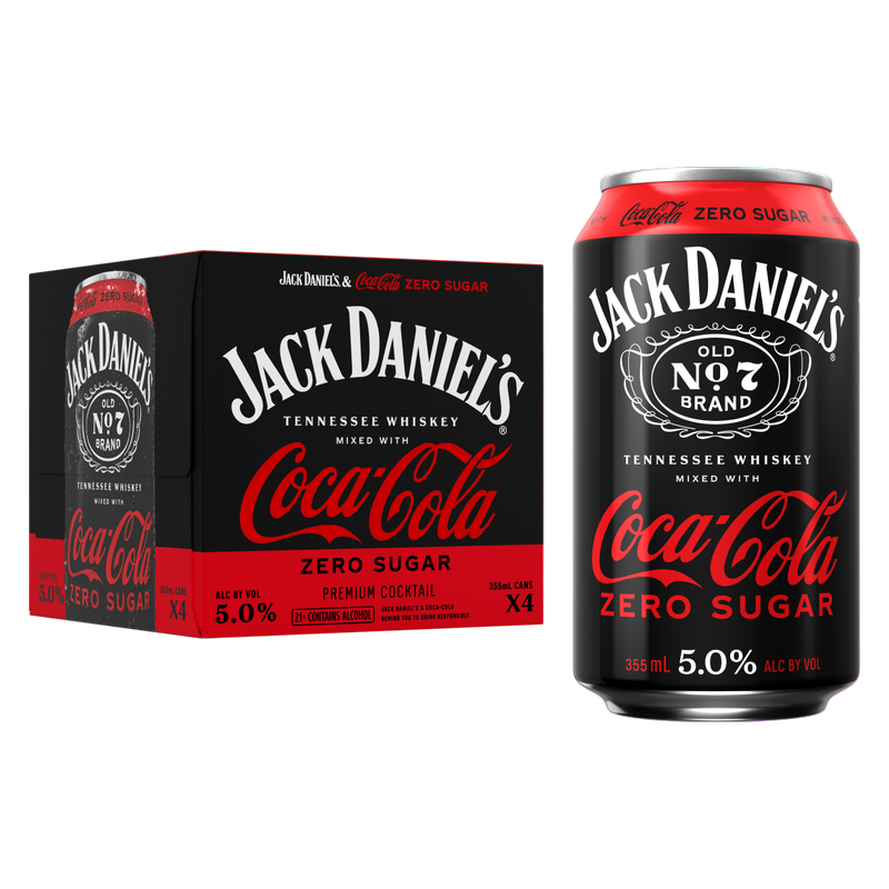 Jack Daniel's & Coke Zero 4pk 355ml Can 5% ABV