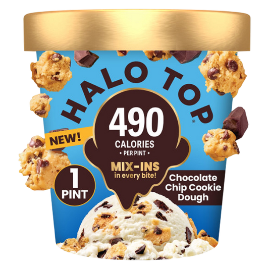 Halo Top Chocolate Chip Cookie Dough Light Ice Cream, Lower Calorie Frozen Dessert Pint, 16 fl oz