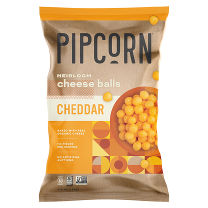 Pipcorn Heirloom Cheddar Cheese Balls 4.5oz