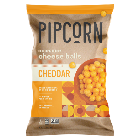 Pipcorn Heirloom Cheddar Cheese Balls 4.5oz