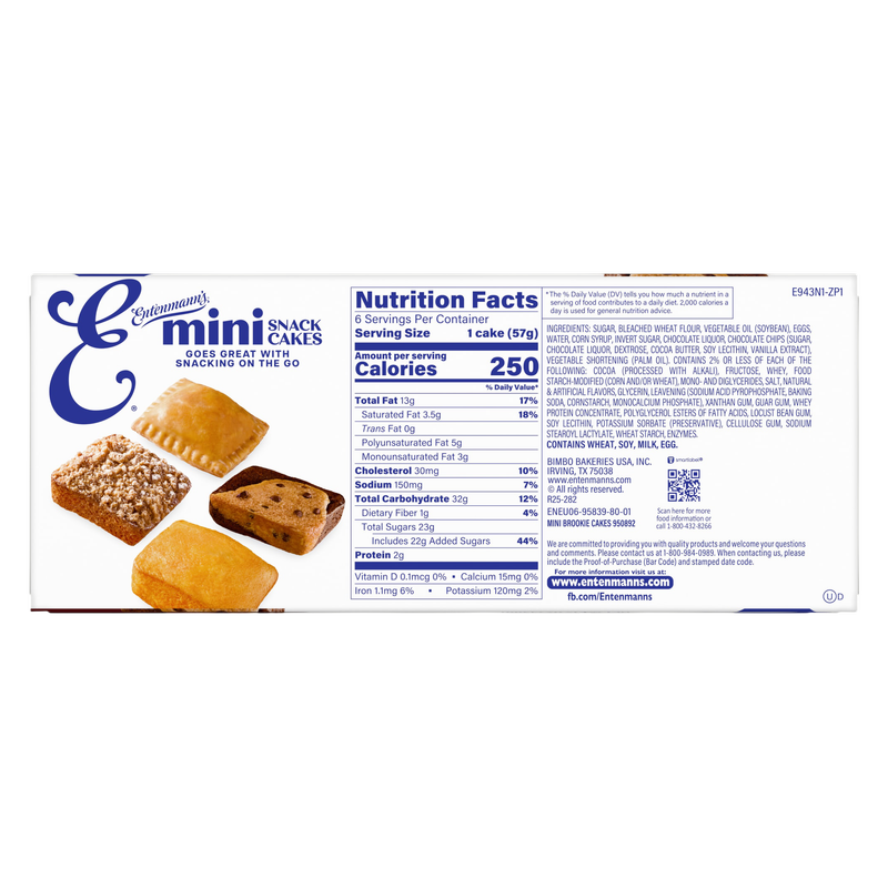 Entenmann's Brownie Chocolate Chip Mini Snack Cakes, 6 packs, 12 oz