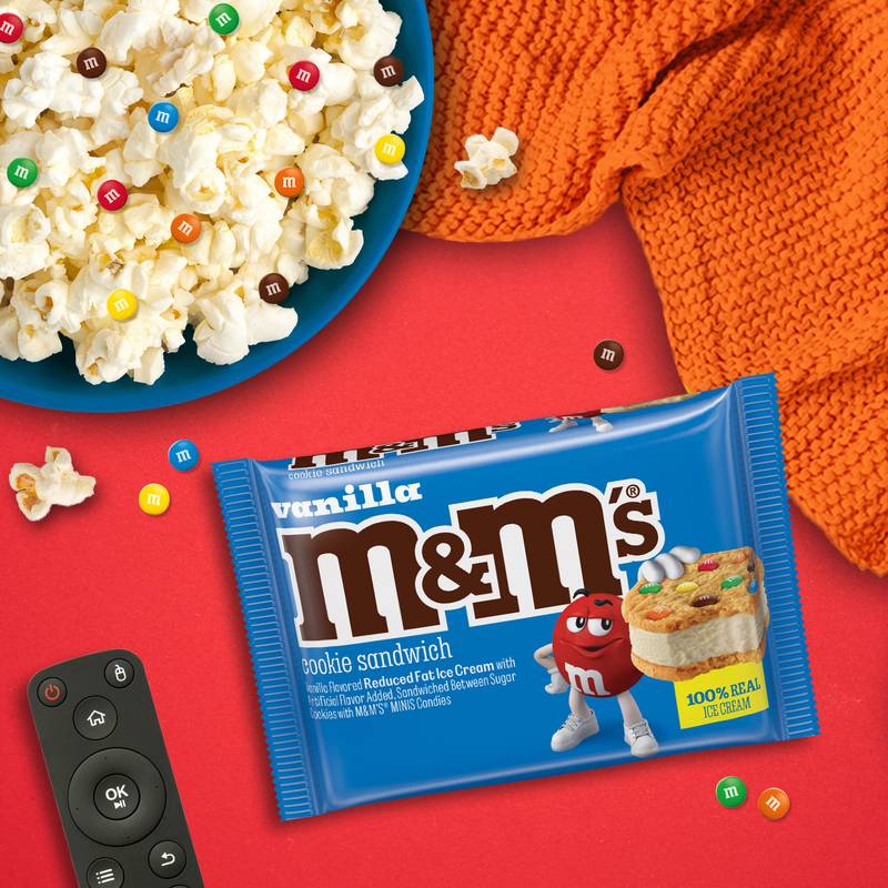 M&M'S Vanilla Ice Cream Cookie Sandwich, Reduced Fat Vanilla Ice Cream Dessert Cookie Sandwich, 4 Oz