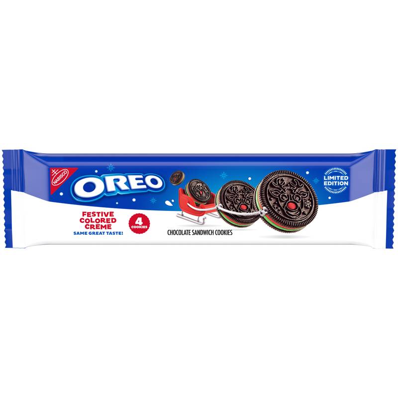 OREO Red and Green Festive Colored Creme Chocolate Sandwich Cookies, Limited Edition, 2.04 oz Snack Pack (4 Holiday Cookies)