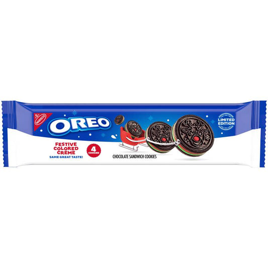 OREO Red and Green Festive Colored Creme Chocolate Sandwich Cookies, Limited Edition, 2.04 oz Snack Pack (4 Holiday Cookies)