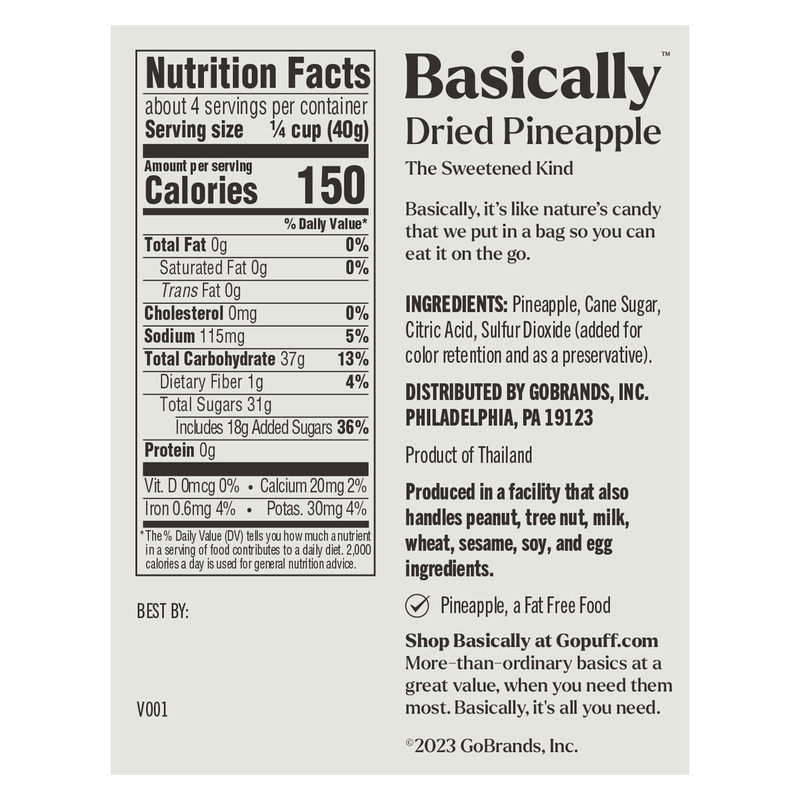 Basically Sweetened Dried Pineapple 6oz