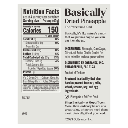 Basically Sweetened Dried Pineapple 6oz