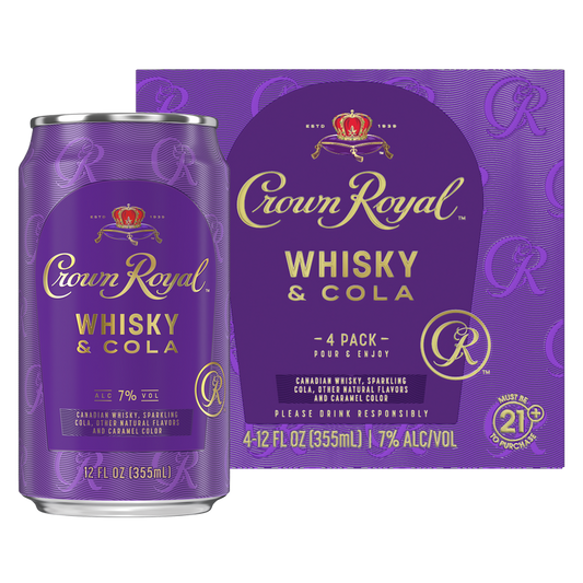 Crown Royal Whisky and Cola Canadian Whisky Cocktail, 4pk 12oz Can 7% ABV