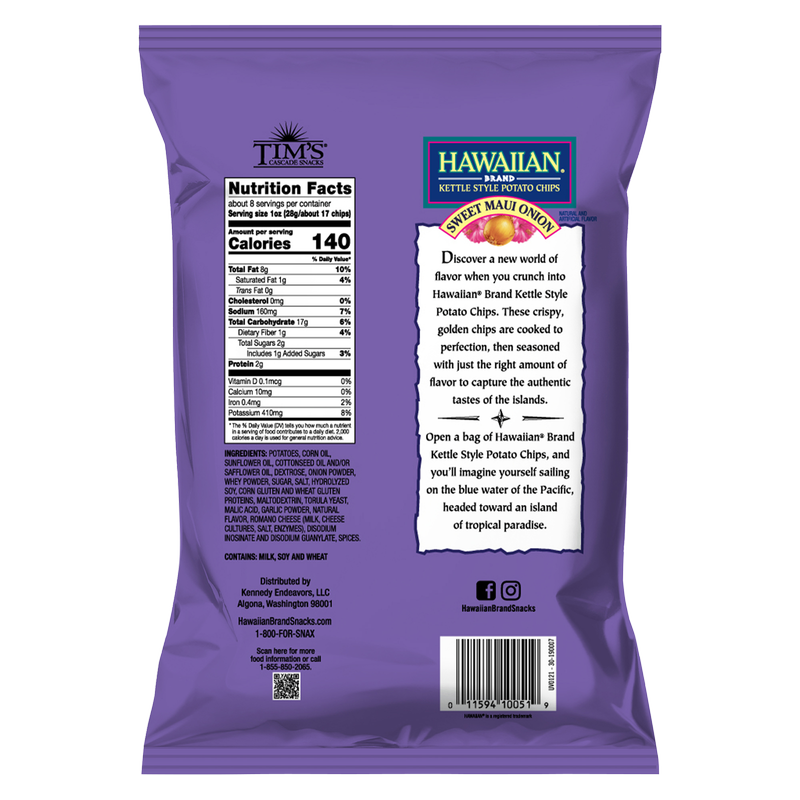 Hawaiian Sweet Maui Onion Kettle Style Potato Chips 7.5oz
