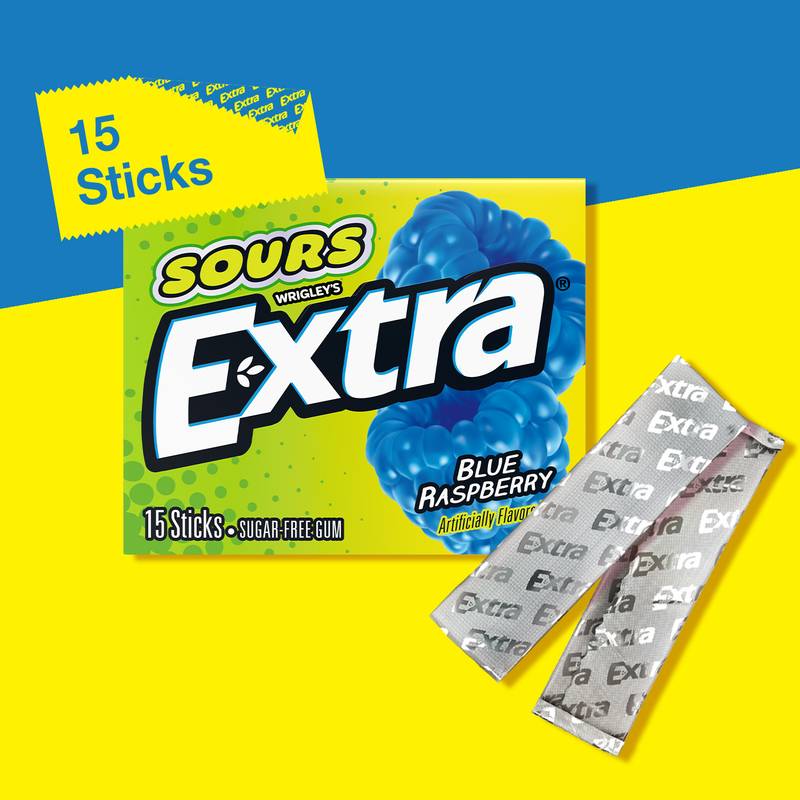 Extra Sours Blue Raspberry Sugar Free Chewing Gum - 15 Stick Pack