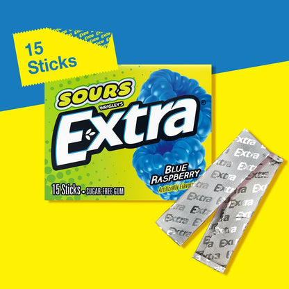 Extra Sours Blue Raspberry Sugar Free Chewing Gum - 15 Stick Pack