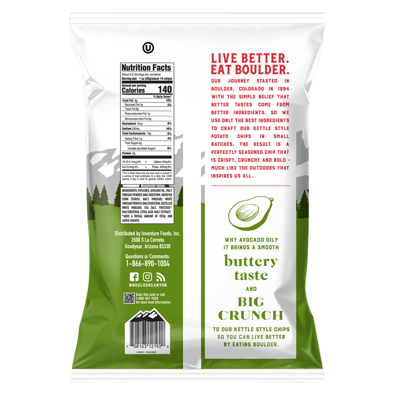Boulder Canyon Avocado Oil Malt Vinegar and Sea Salt Kettle Potato Chips 5.25oz