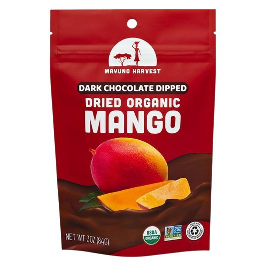 Mavuno Harvest Organic Dark Chocolate Dipped Dried Mango, 3oz