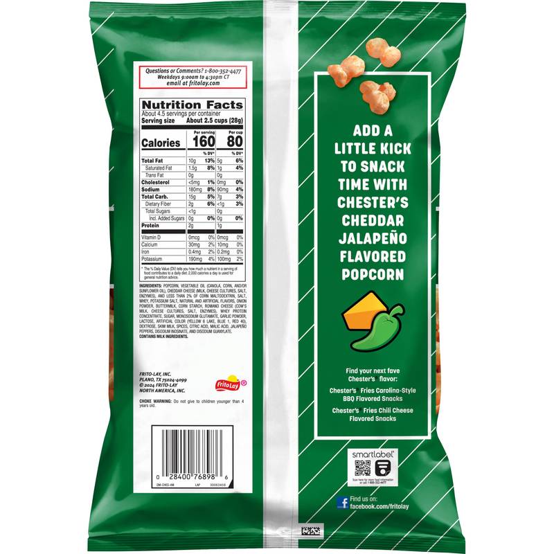 Chester's Fries Corn And Potato Snacks Cheddar Jalapeno Popcorn 4.25 Oz