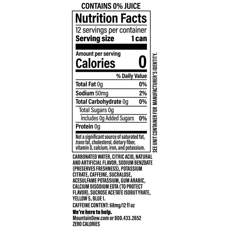 Mountain Dew Zero Sugar Baja Blast 12pk 12oz Can