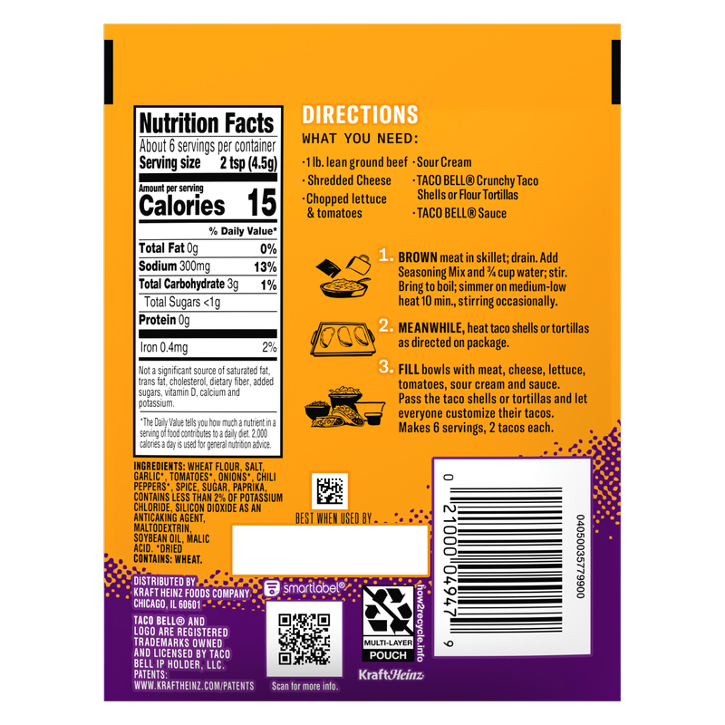 Kraft Heinz Taco Bell Mild Seasoning Mix, 1oz.