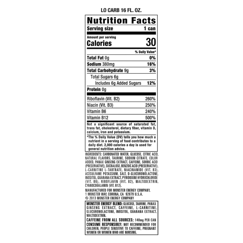 Monster Energy Lo-Carb 16oz Can