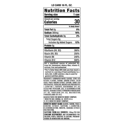 Monster Energy Lo-Carb 16oz Can