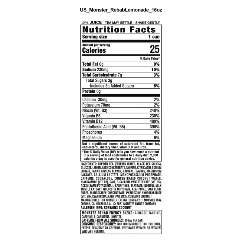 Monster Energy Rehab Tea + Lemonade 24pk 15.5oz Can- XL