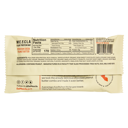 Mezcla Peruvian Cocoa Peanut Butter Plant Protein Bar 1.4oz