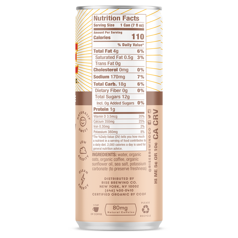 RISE Brewing Co. Oat Milk Nitro Cold Brew Latte 7oz Can