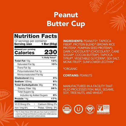 ALOHA, Plant Based Protein Bar, Peanut Butter Cup Case 12 ct