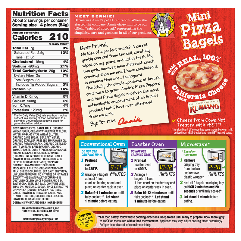 Annie's Homegrown Frozen Pepperoni Mini Pizza Bagels 9ct 6.65oz