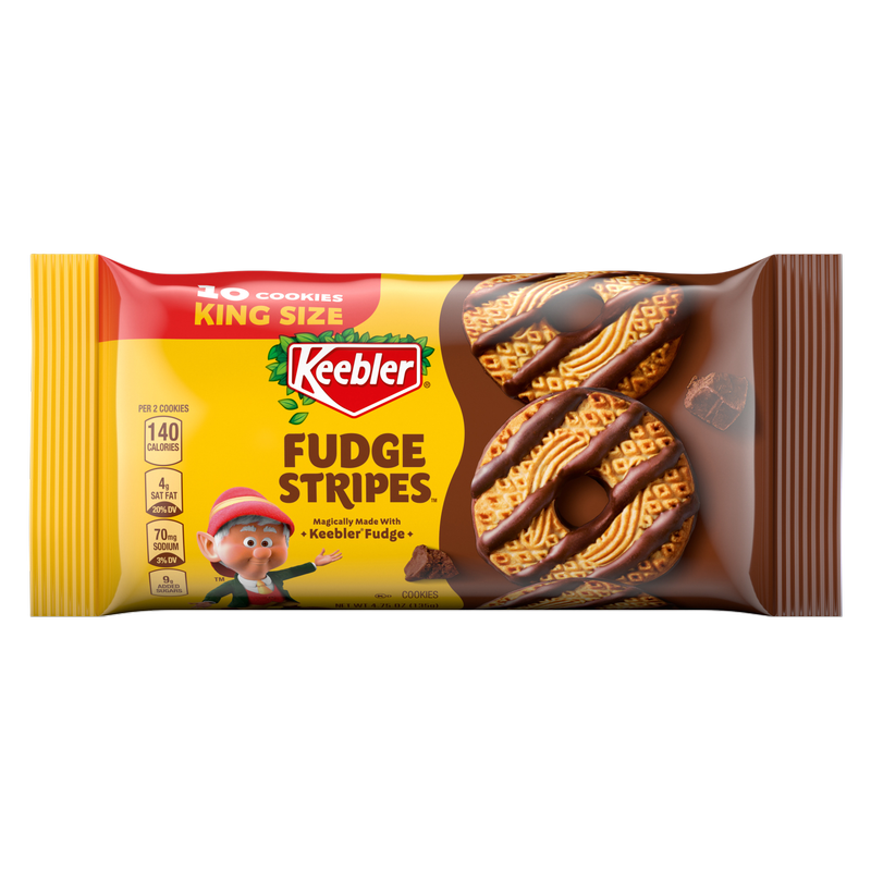 Keebler Fudge Stripes Original Shortbread Cookies, King Size, 4.75 oz