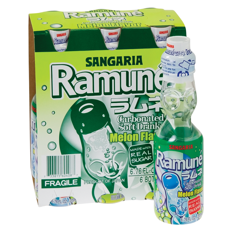Sangria Melon Flavored Ramune Carbonated Soda 6.76oz Glass Bottle