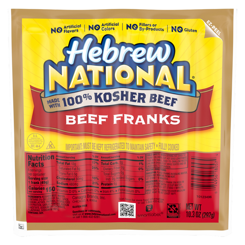 Hebrew National 100% Kosher Beef Franks - 6ct/10.3oz