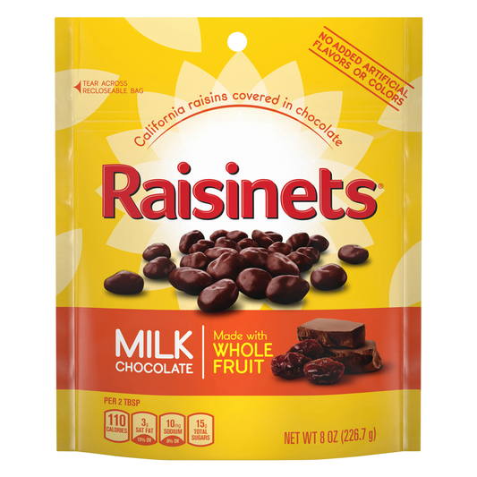 Raisinets, Milk Chocolate Covered California Raisins, Resealable Bag, 8.0 oz