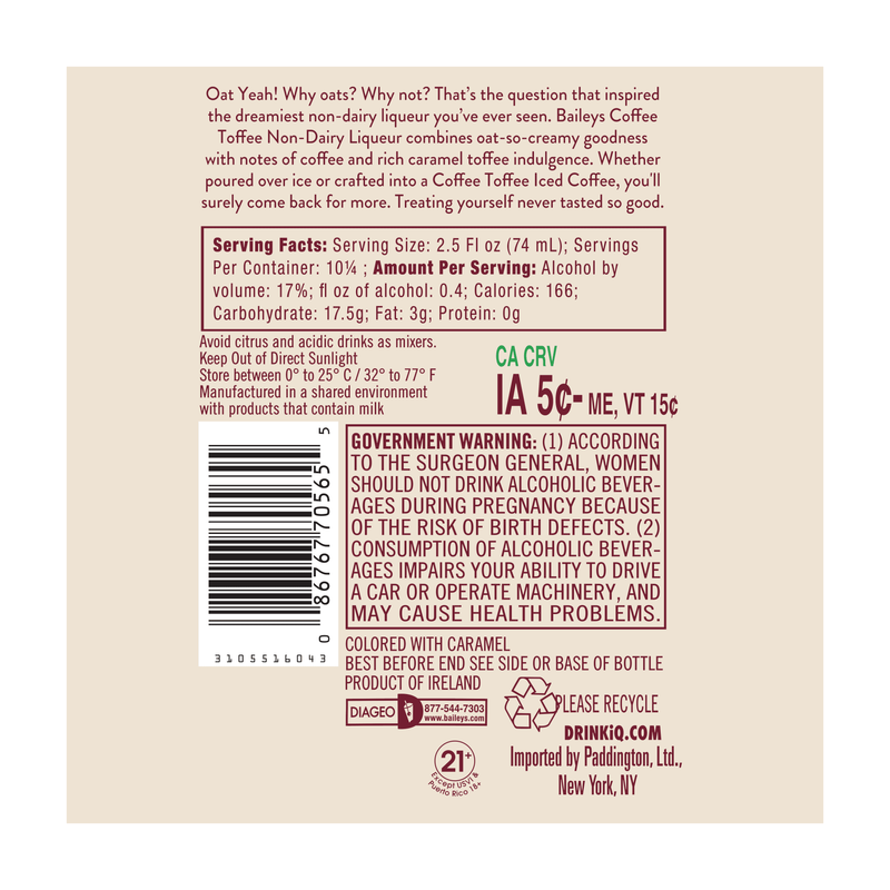 Bailey's Coffee Toffee 750ml Bottle