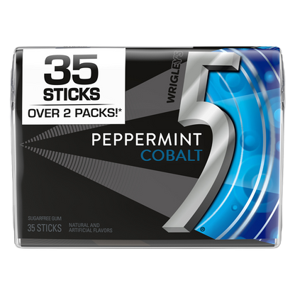 5 GUM Peppermint Cobalt Sugar Free Chewing Gum, Five Gum 35 Stick Pack