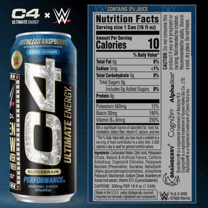 C4 Ultimate WWE Ruthless Raspberry 16oz Can