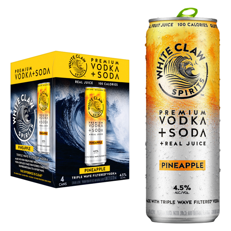 White Claw Hard Seltzer Vodka + Soda Pineapple 4pk 12oz Can 4.5% ABV