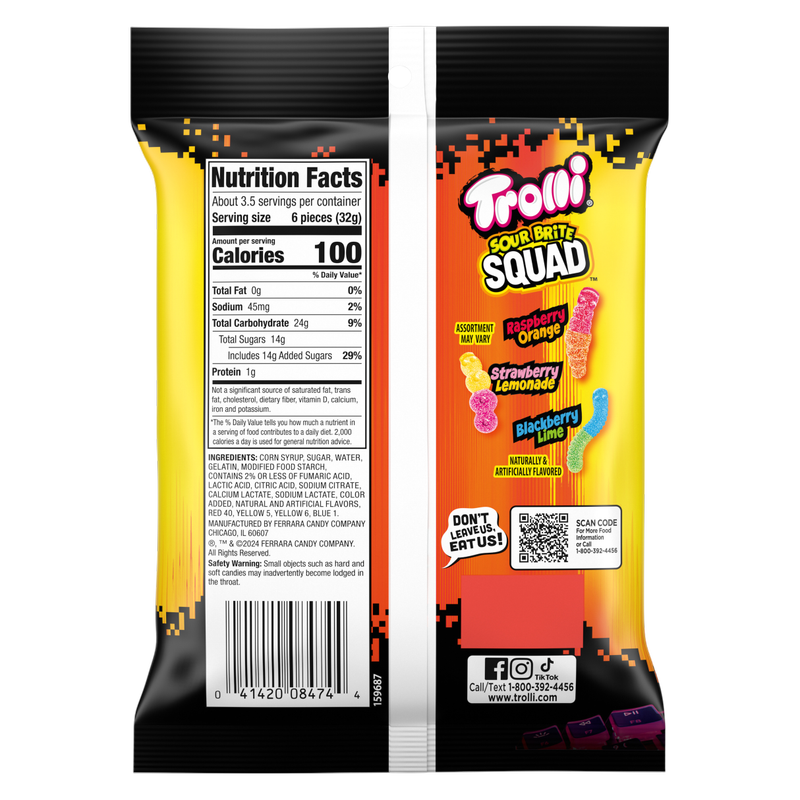 Trolli Sour Brite Squad Gummy Candy, Sour Gummy Worms, 4.25 oz