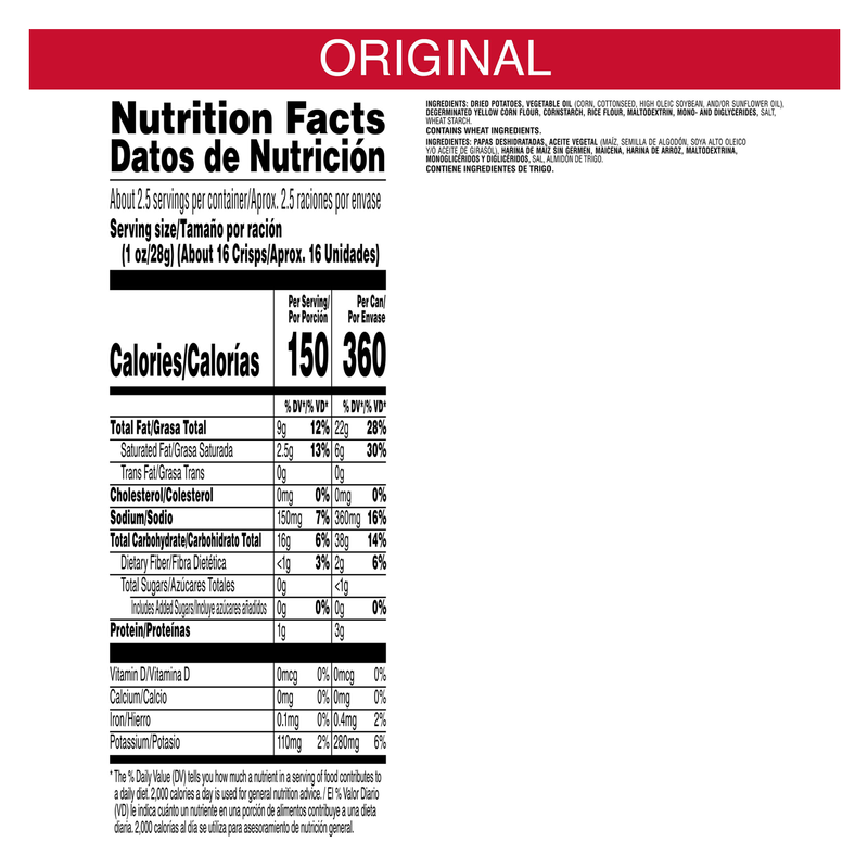 Pringles Potato Crisps Chips Original 2.3oz Grab N' Go