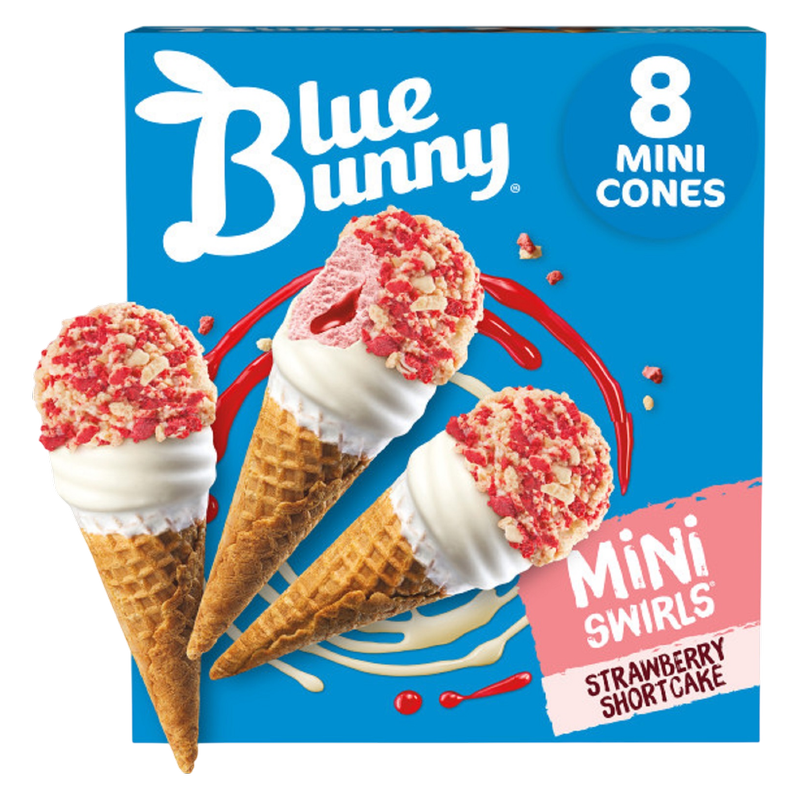 Blue Bunny Mini Swirls Strawberry Shortcake Cones, Frozen Dessert, 8 Pack