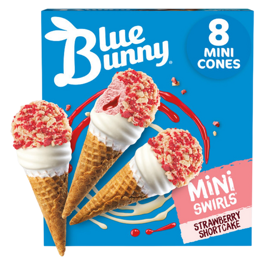 Blue Bunny Mini Swirls Strawberry Shortcake Cones, Frozen Dessert, 8 Pack