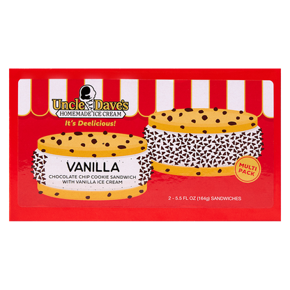 Uncle Dave's Super Premium Chocolate Chip Cookie Sandwich with Vanilla Ice Cream Two Pack