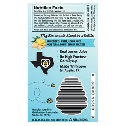 Me & The Bees Ginger Lemonade 12oz Btl