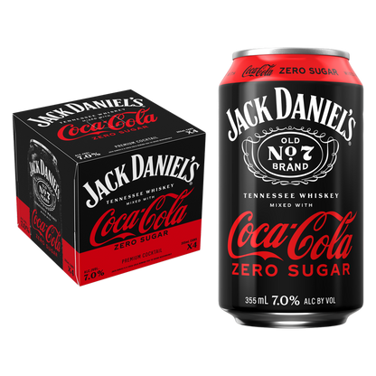 Jack Daniel's & Coke Zero 4pk 355ml Can 7% ABV